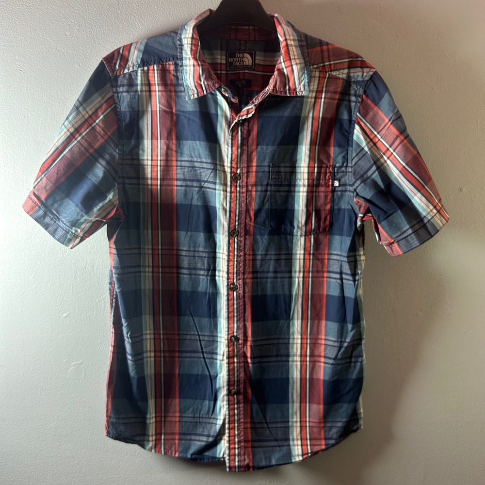 The North Face Plaid Short Sleeve‎ Button Up Shirt Men's Size Medium